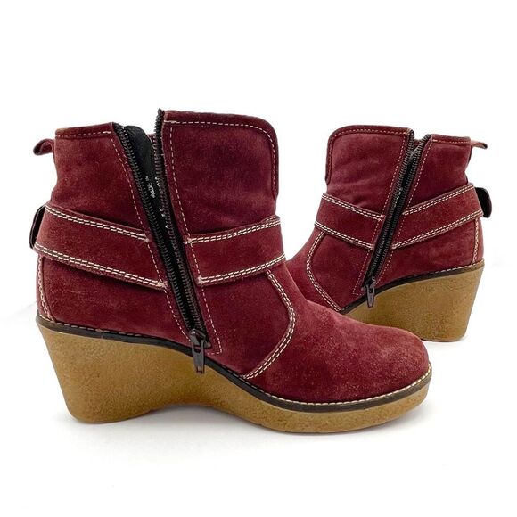 Josef Seibel Bootie Burgundy Suede Wedge Heel Comfort Boot Size 38 EU | 7-7.5 US - Picture 11 of 16